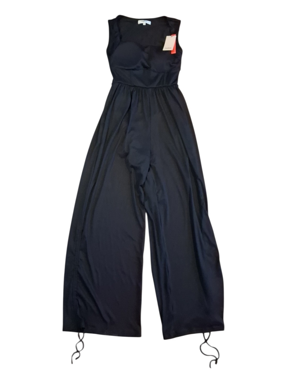 Sleeveless Black Wide-Leg Jumpsuit with Adjustable Hem